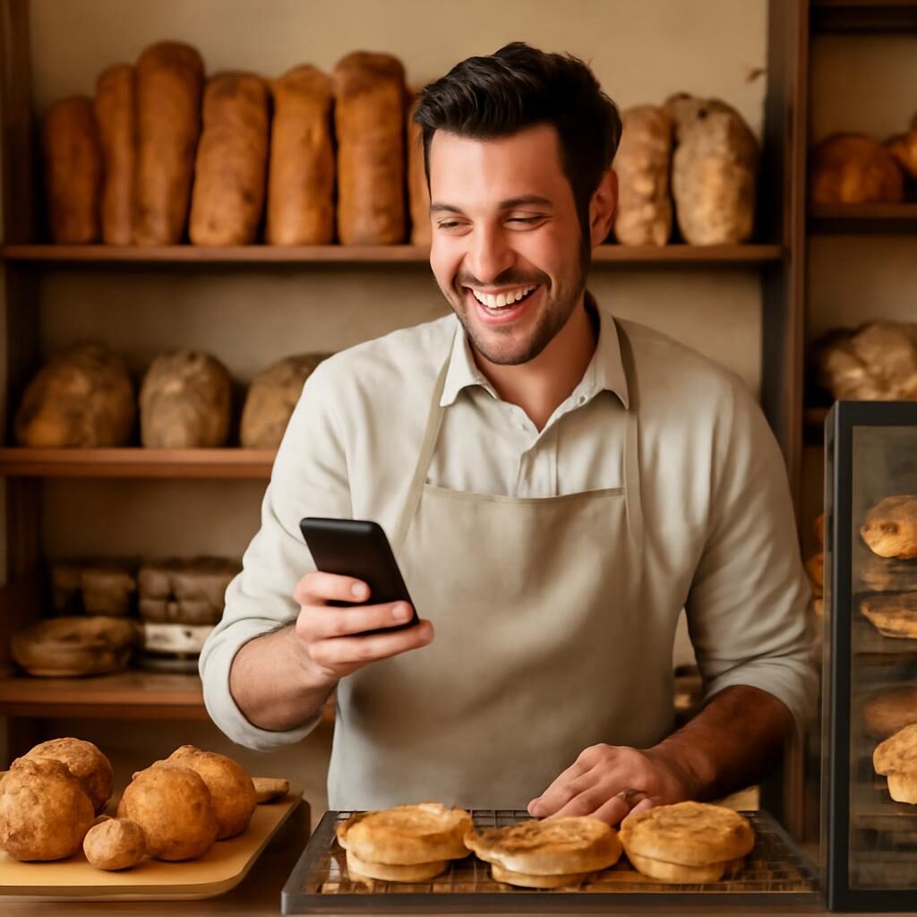 Commerçant français consultant les avis Google de son établissement