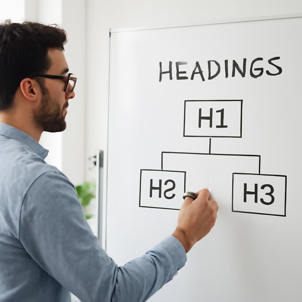 Hiérarchie des balises H1 H2 H3 pour le SEO sur tableau blanc
