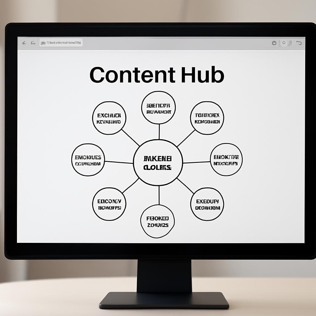 Diagramme hub-and-spoke page pilier et articles satellites — architecture de contenu SEO