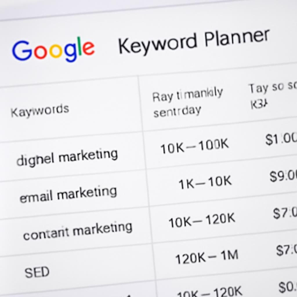 Google Keyword Planner interface volumes enchères estimations