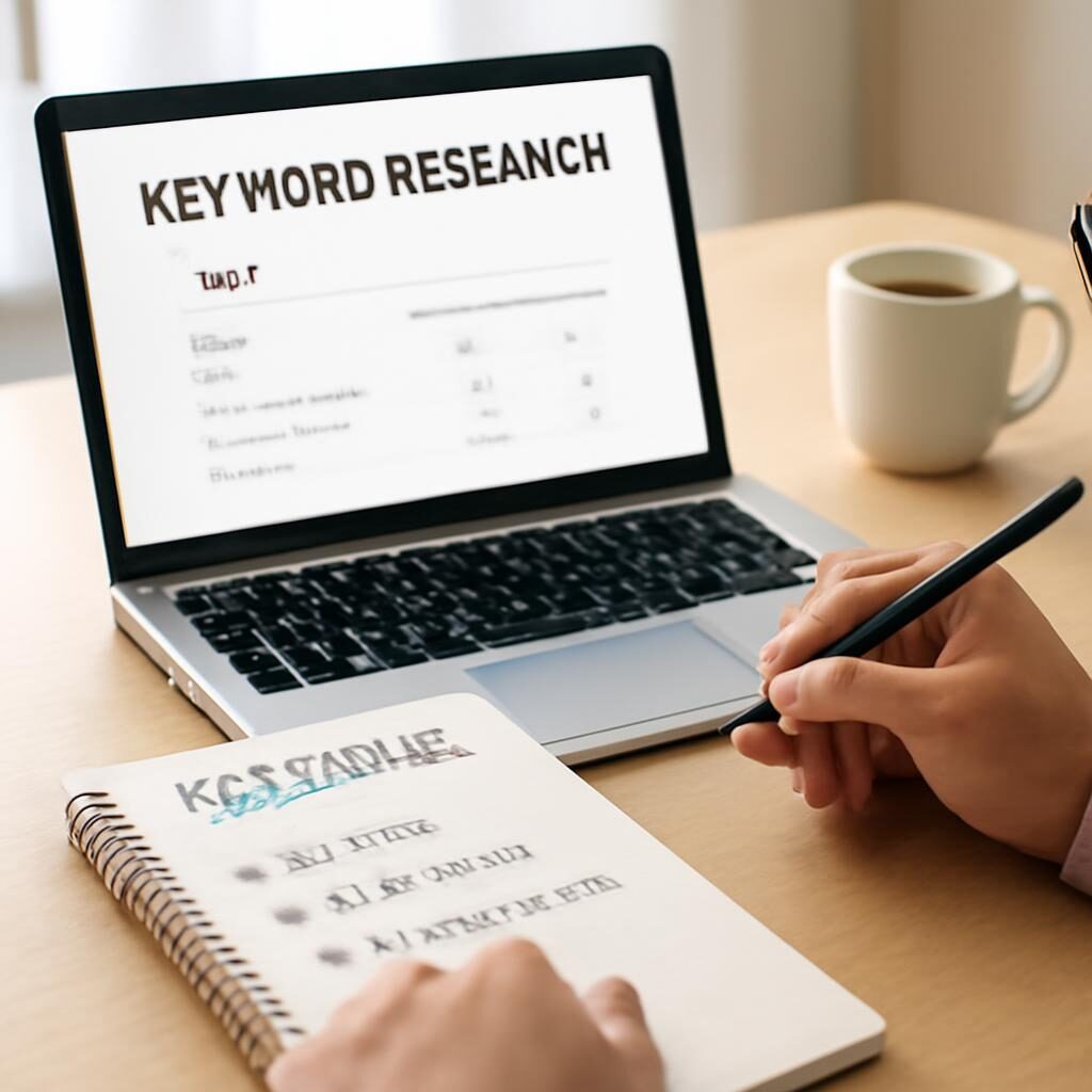 Rédacteur SEO au travail avec outils de recherche de mots-clés