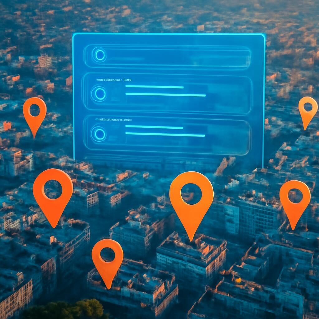 SEO local : épingles de localisation sur carte ville française