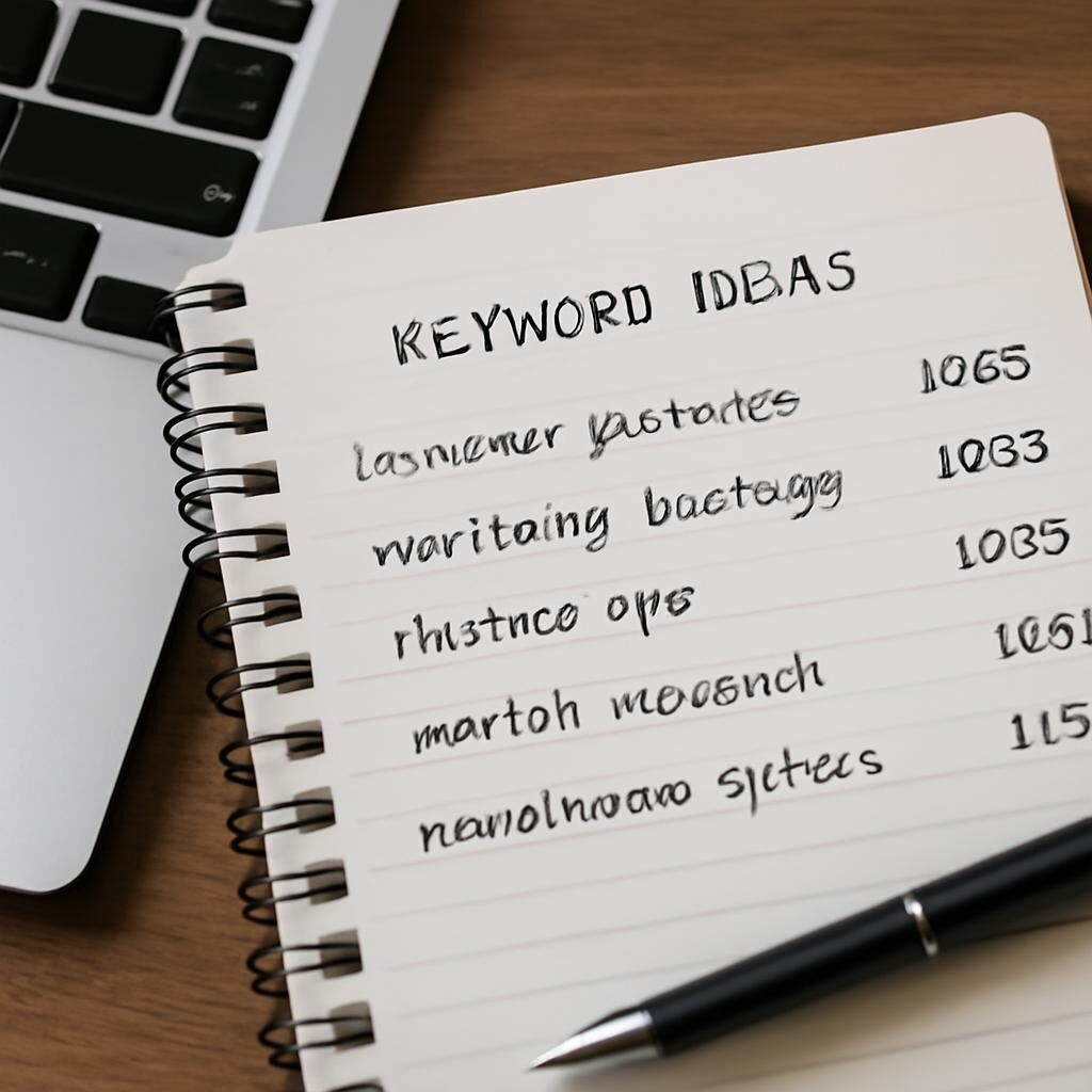 Carnet avec idées de mots-clés et volumes de recherche analysés