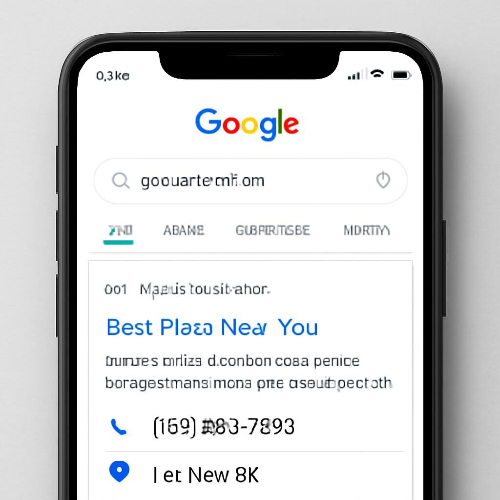 Mobile affichant une annonce payante avec extensions téléphone et localisation